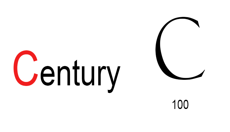 `C` is for 'centum' – the Latin word for a hundred, which we often call a century (one hundred).